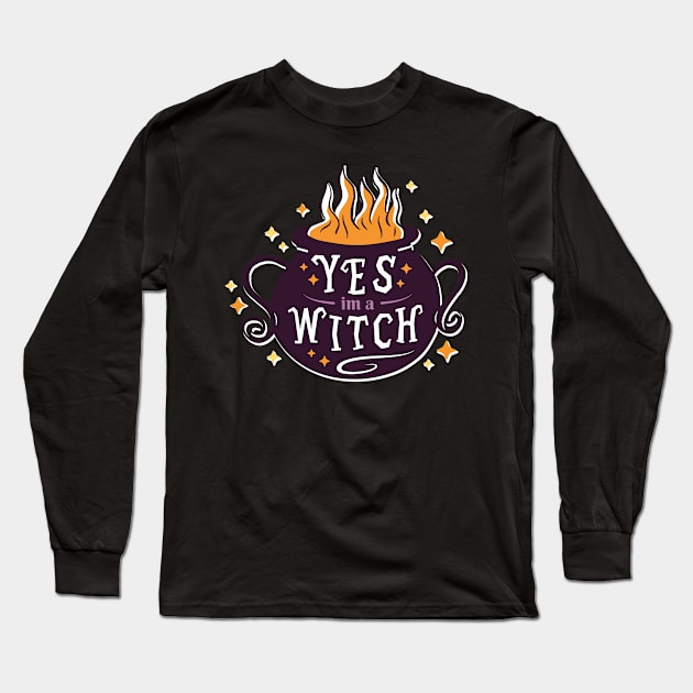 Yes Im A Witch Witch Halloween Cauldron Long Sleeve T-Shirt by wbdesignz